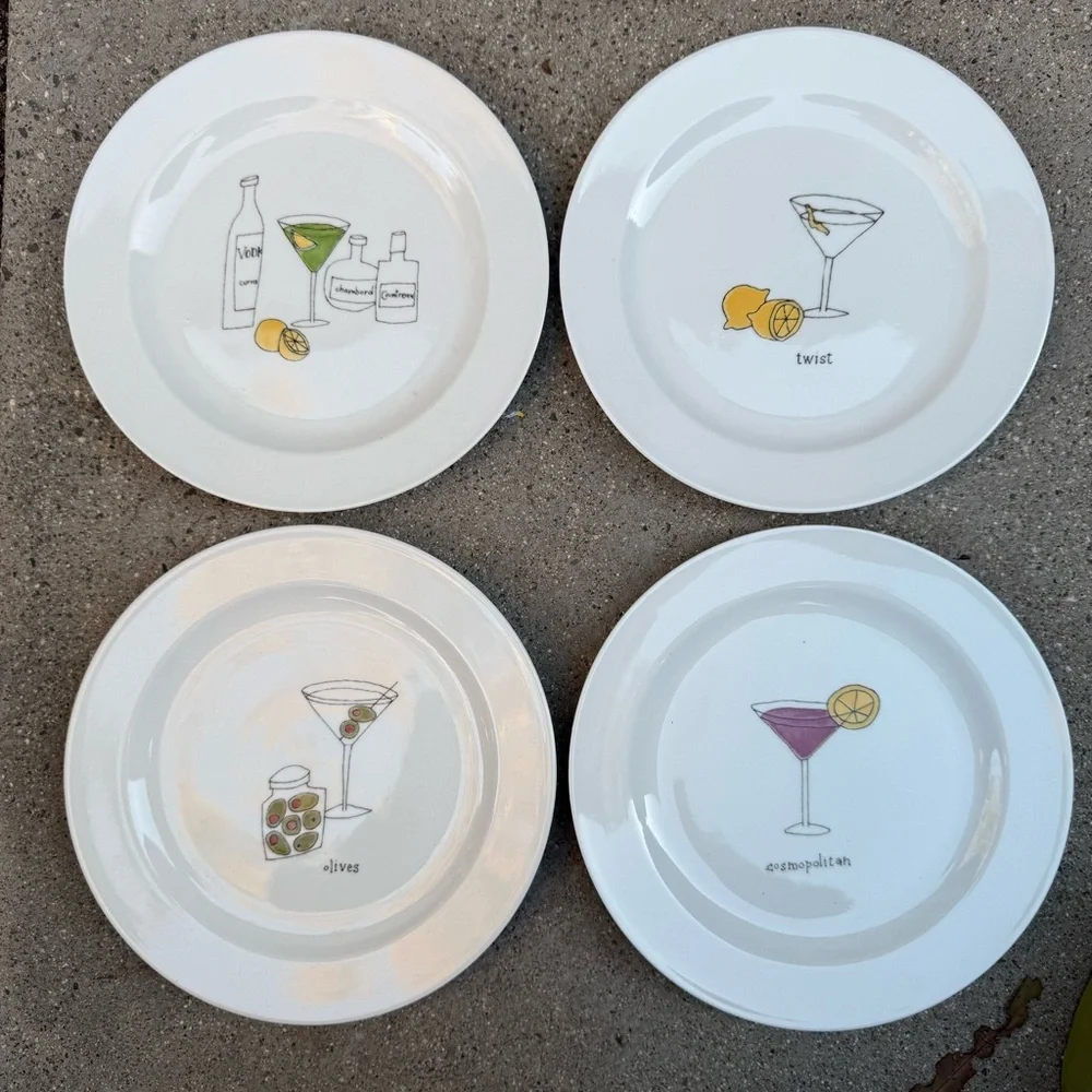 Ursula Dodge for Signature Set of 4 Martini  Illustration 6” Porcelain Plates